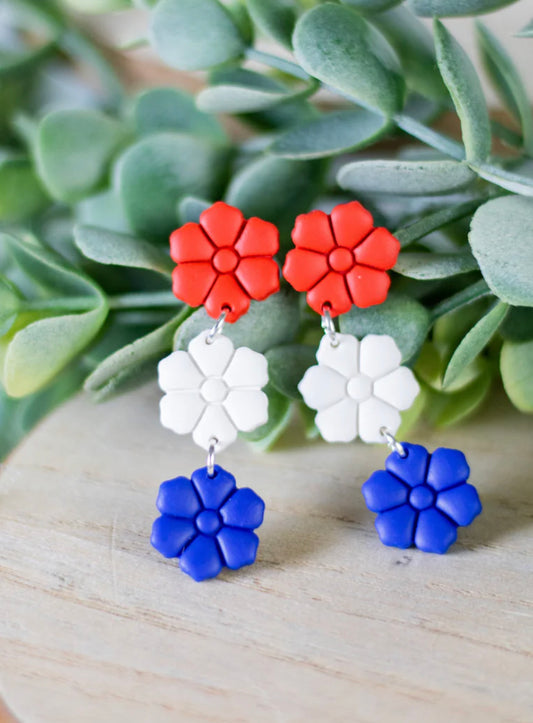 Trio Patriotic Flower Dangle Earrings