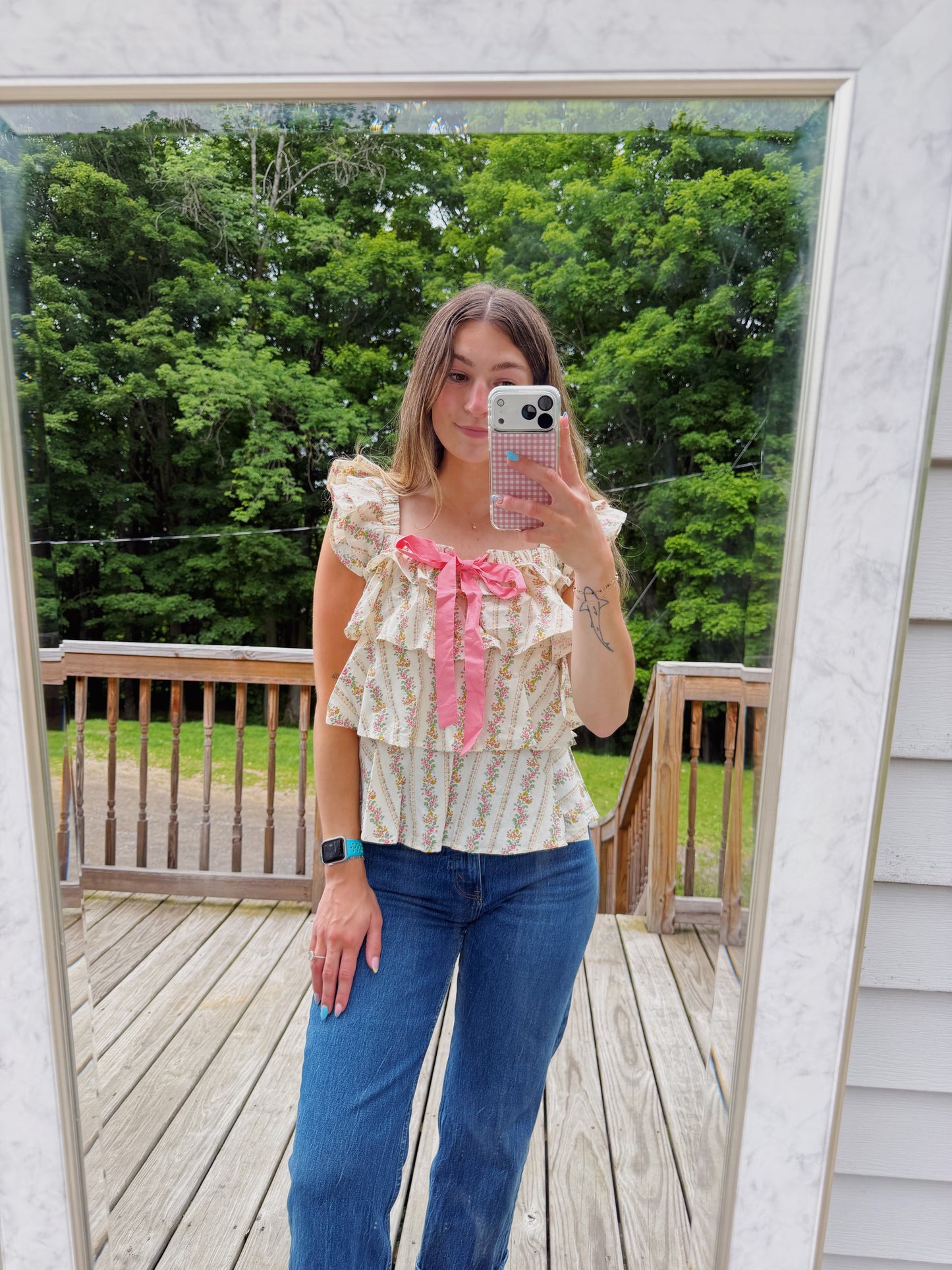 Summer Blooms Ruffle Bow Tank Blouse