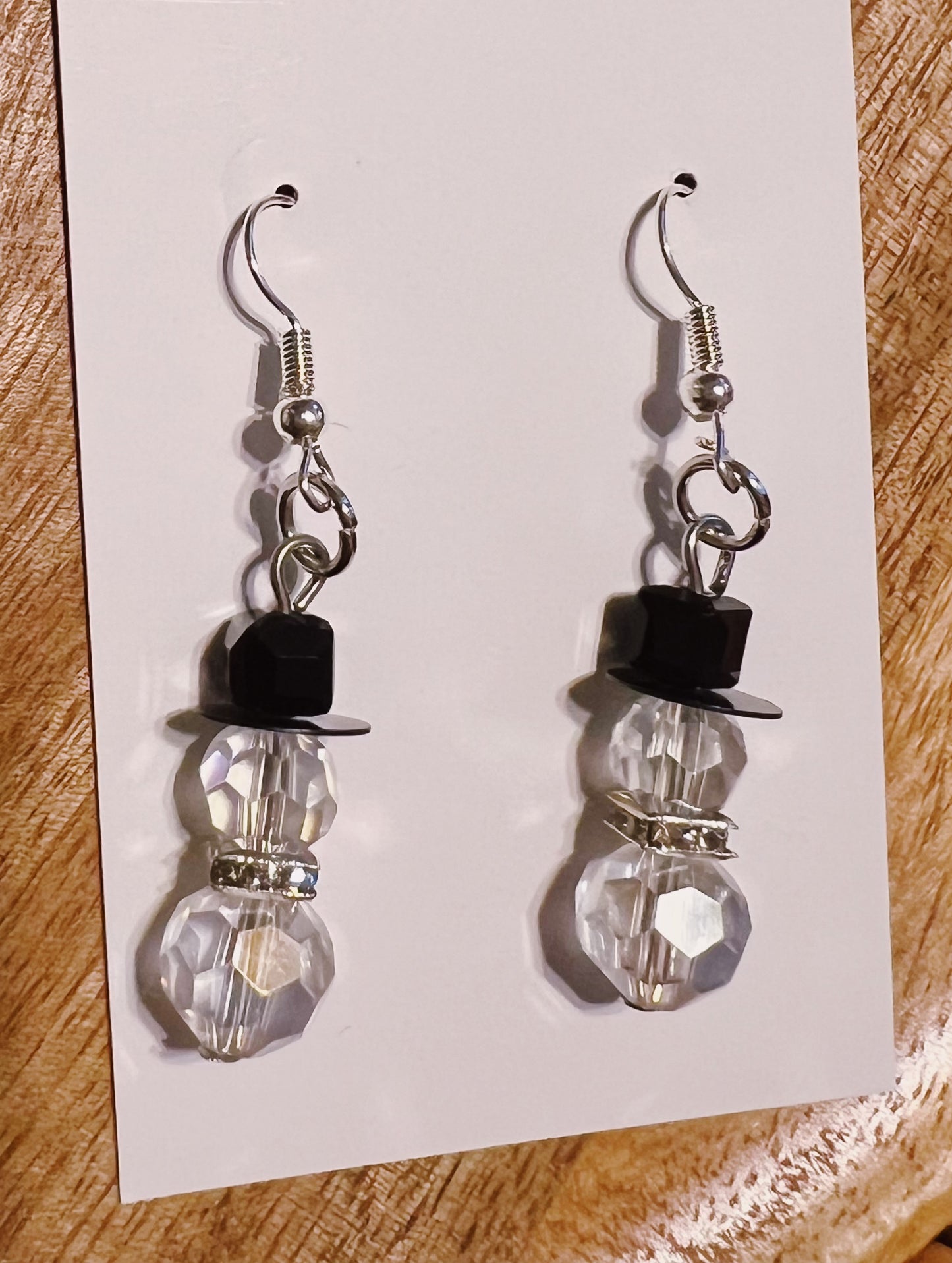 Handmade Beaded Snowman Dangle Earrings