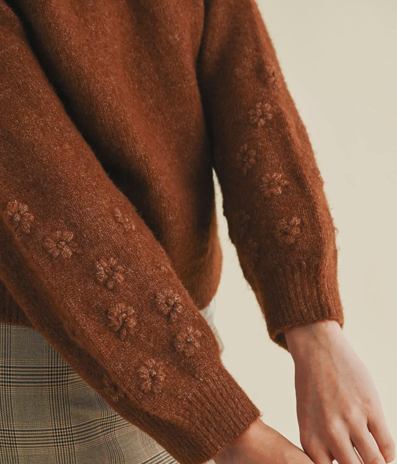 Cinnamon Spice Floral Design Knit Sweater