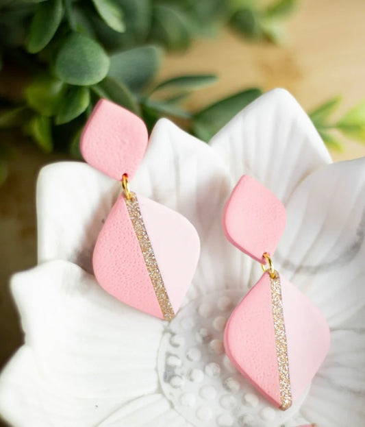 Valentines Pink & Gold Dangle Earrings