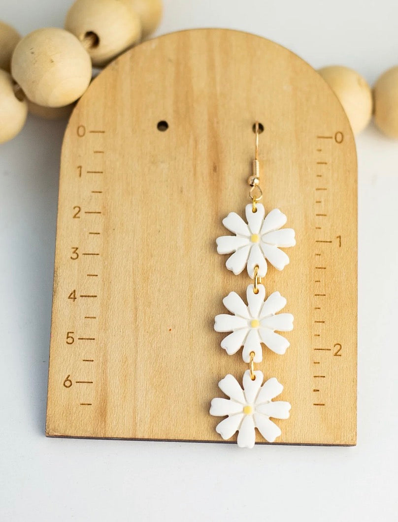White Daisy Clay Earrings