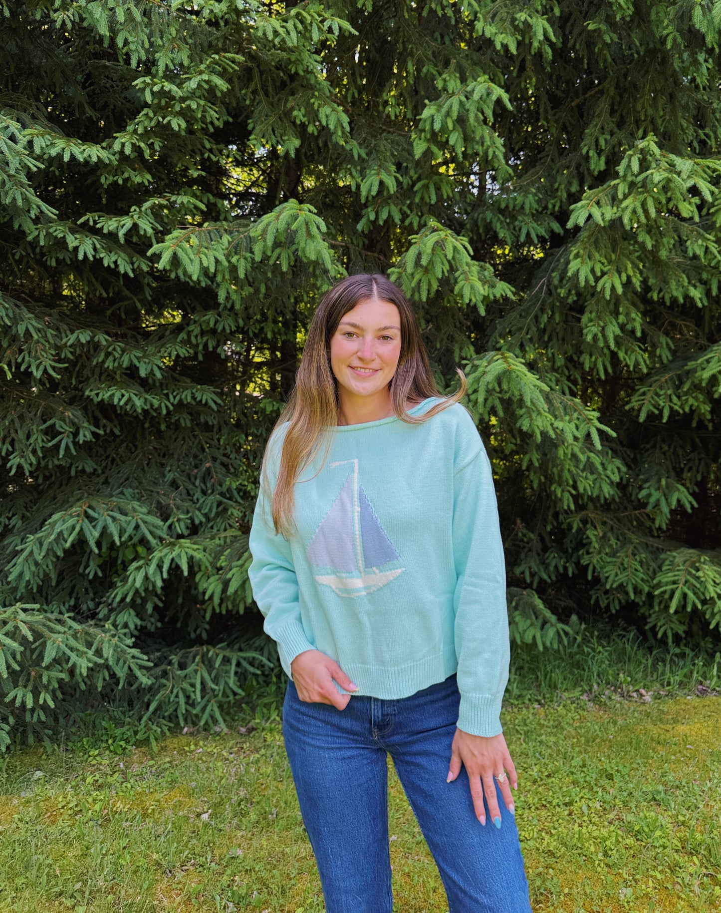 Sail Away Boat Neck Sweater in Mint