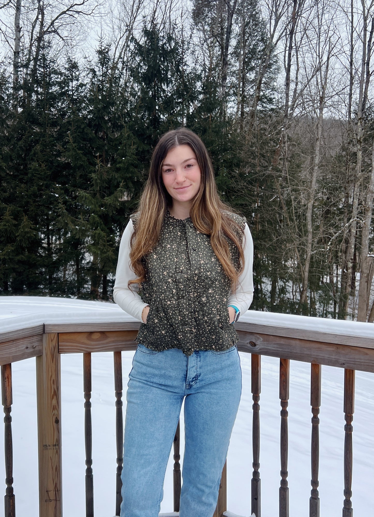 The Meadow Muse Evergreen Floral Quilted Vest