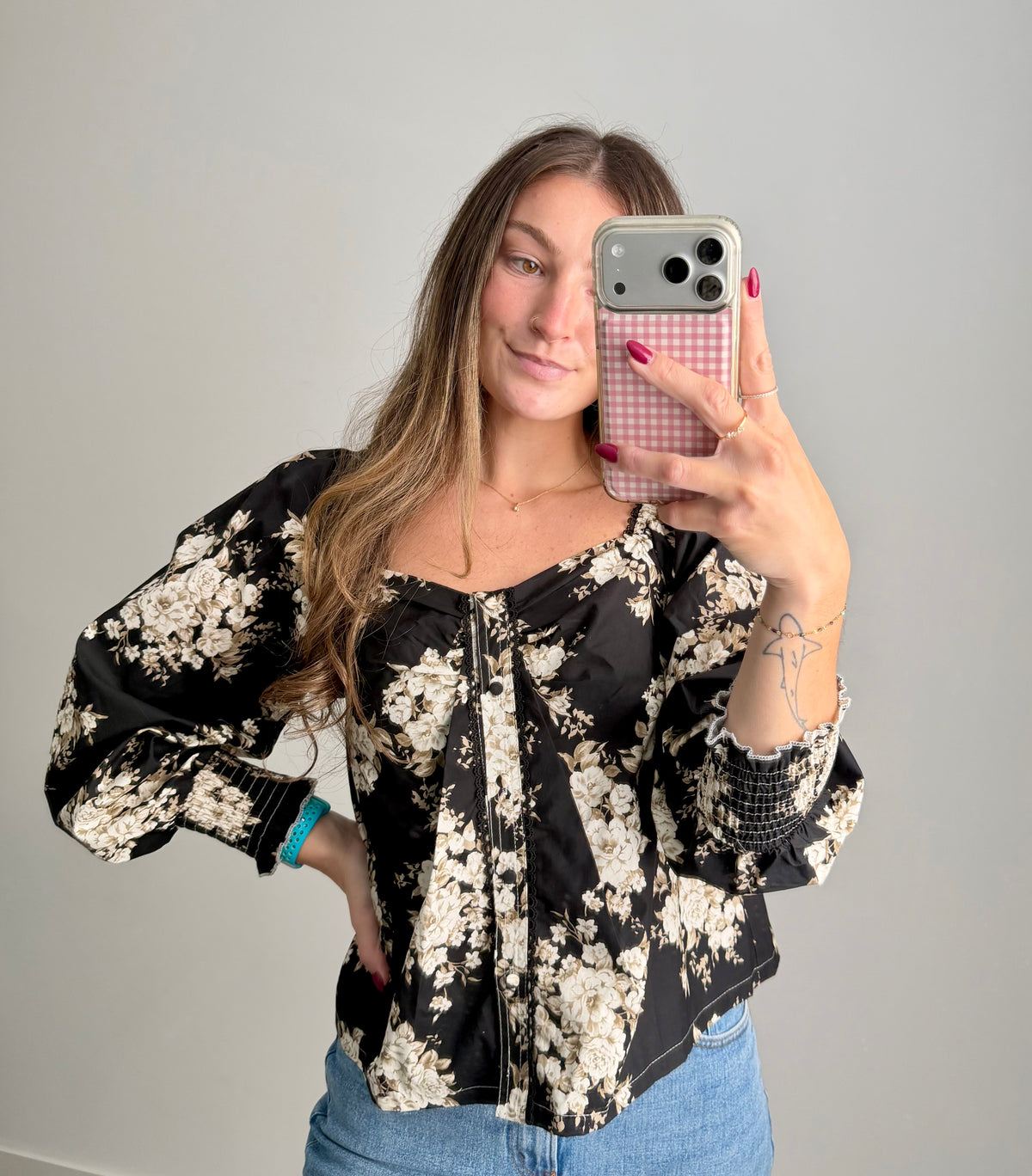 Midnight Garden Blooms Black Floral Blouse