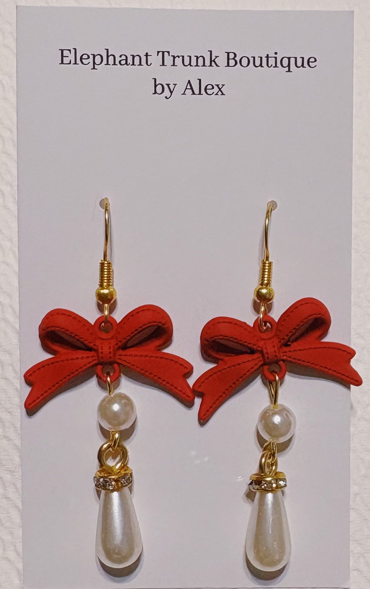 Bow with Pearls Gold Dangle Earrings