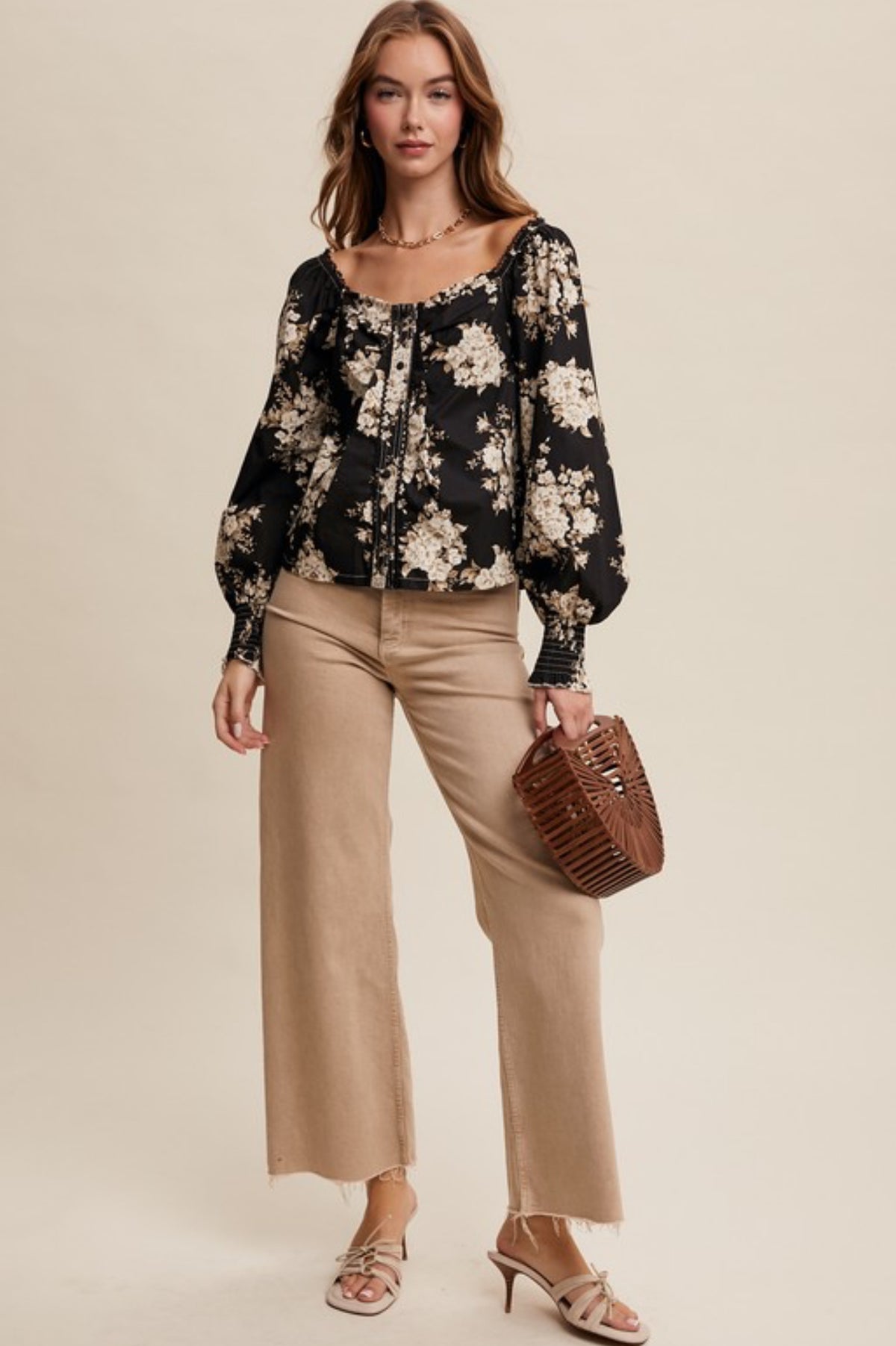 Midnight Garden Blooms Black Floral Blouse