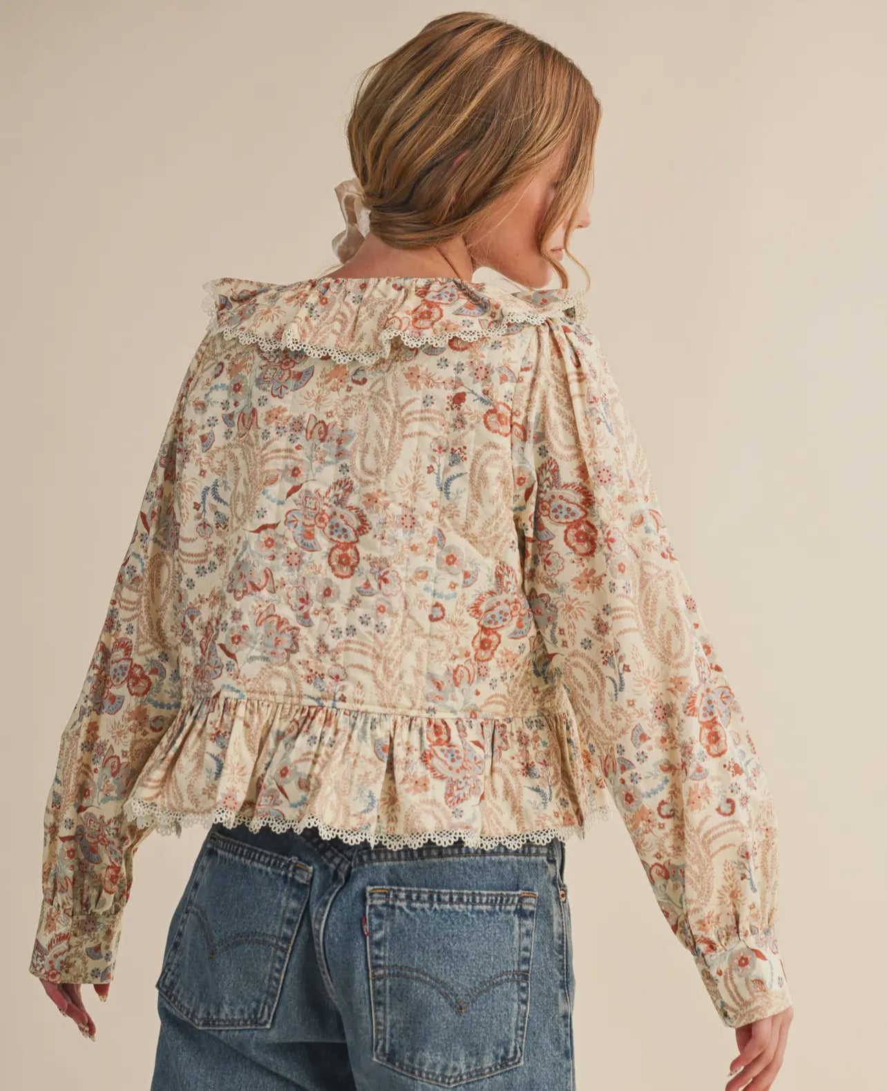 Be Mine Paisley Print Lace Trim Quilted Blouse