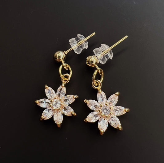 Dainty Crystal Flower Dangle Ball Stud Earrings