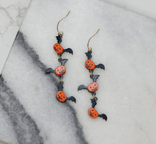 Pumpkin Bat Dangle Earrings