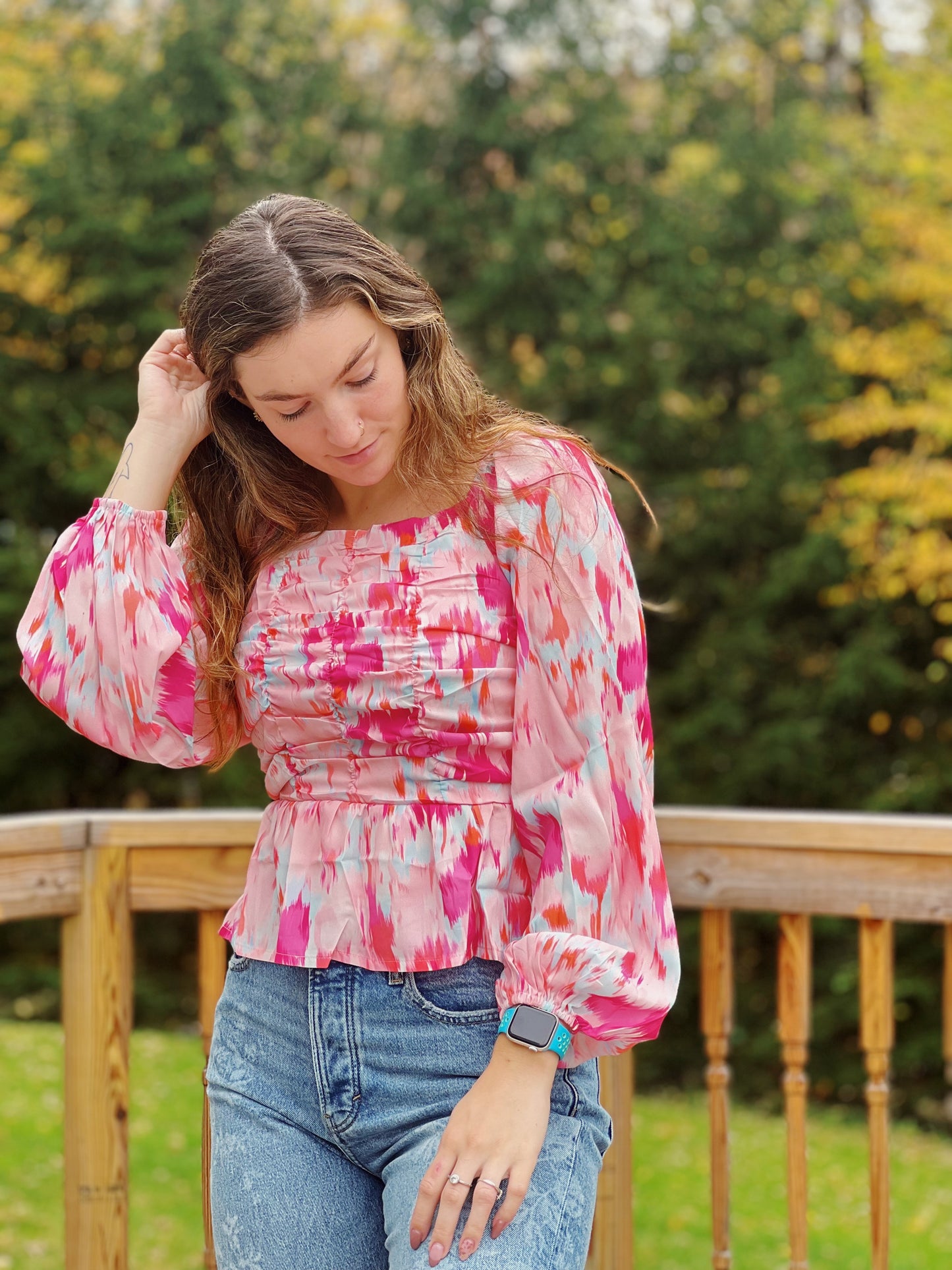 Paint The Sky Watercolor Long Sleeve Blouse