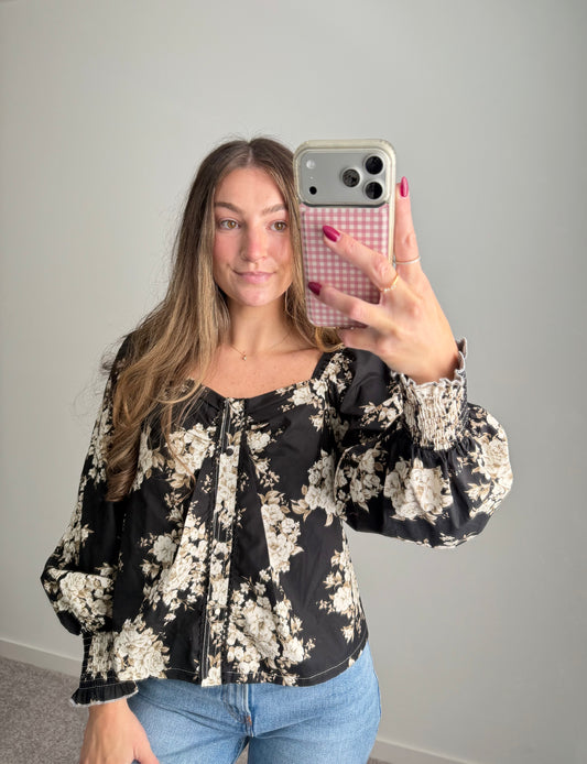 Midnight Garden Blooms Black Floral Blouse