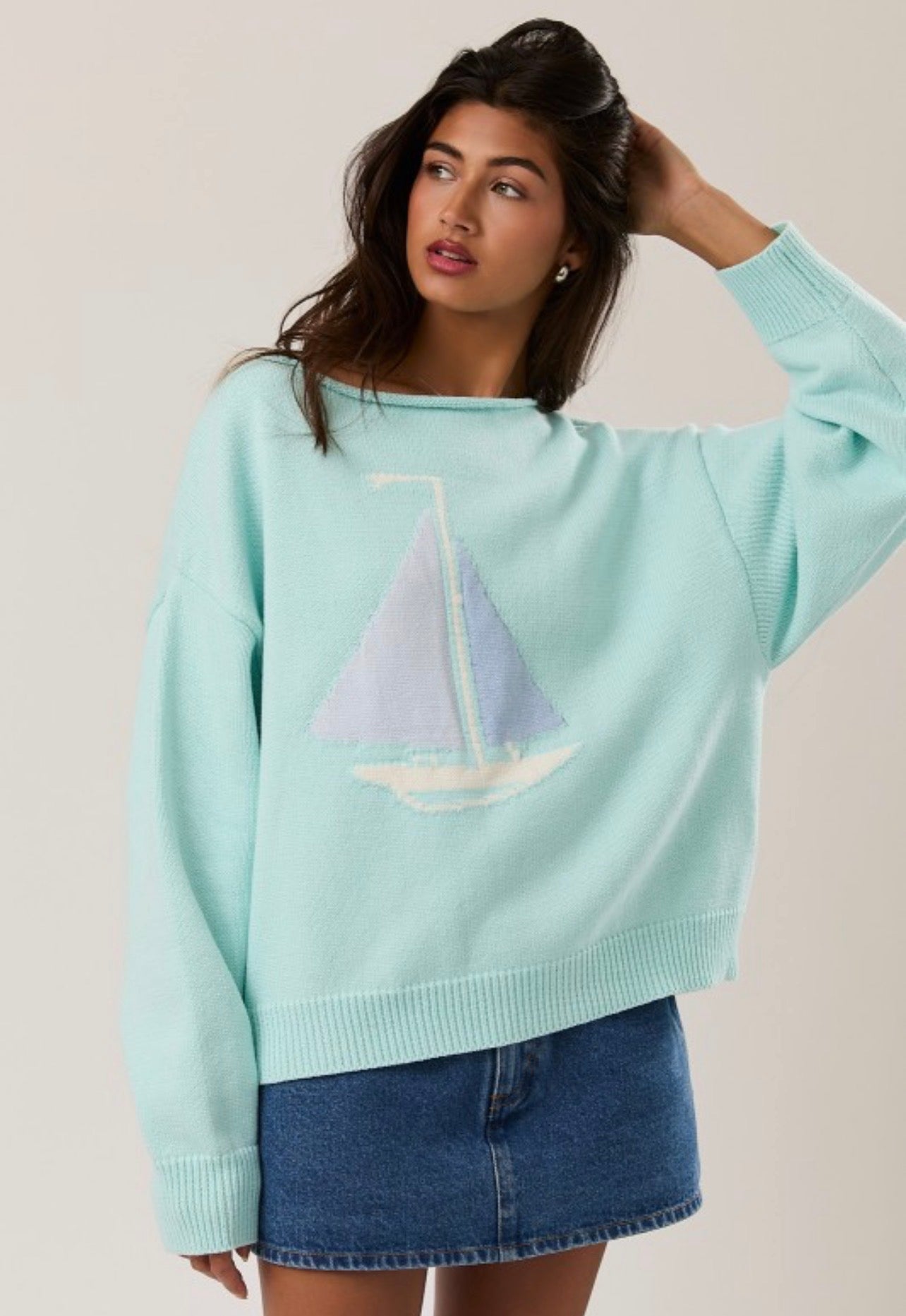 Sail Away Boat Neck Sweater in Mint