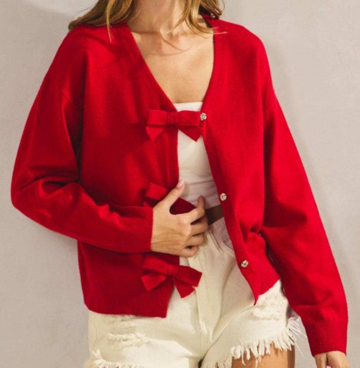 Red Bow Soft Knit Cardigan