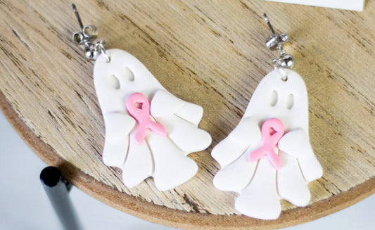 Breast Cancer Ribbon Ghost Earrings