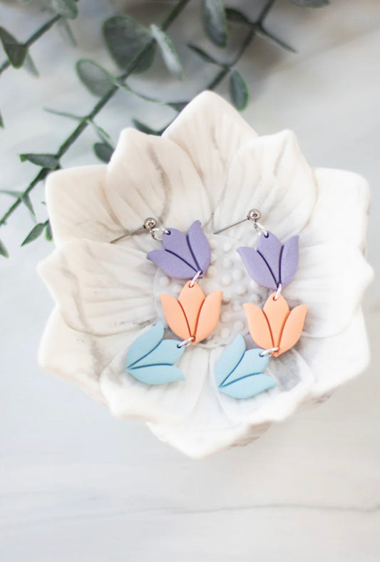 Pastel Tulip Trio Dangle Earrings