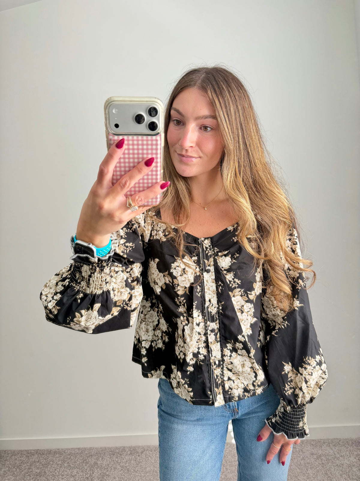 Midnight Garden Blooms Black Floral Blouse