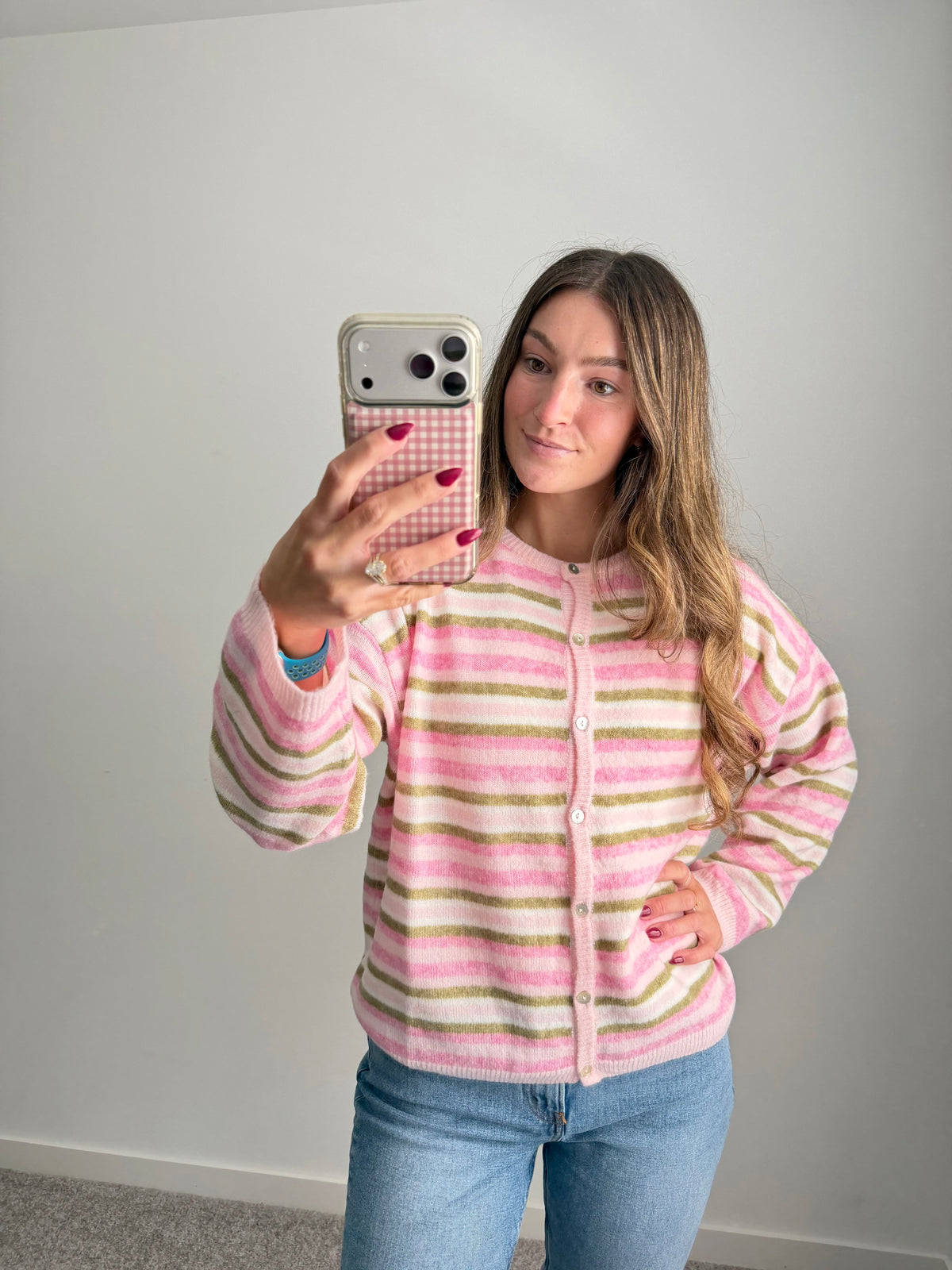 Blush & Olive Striped Cloud Cardigan