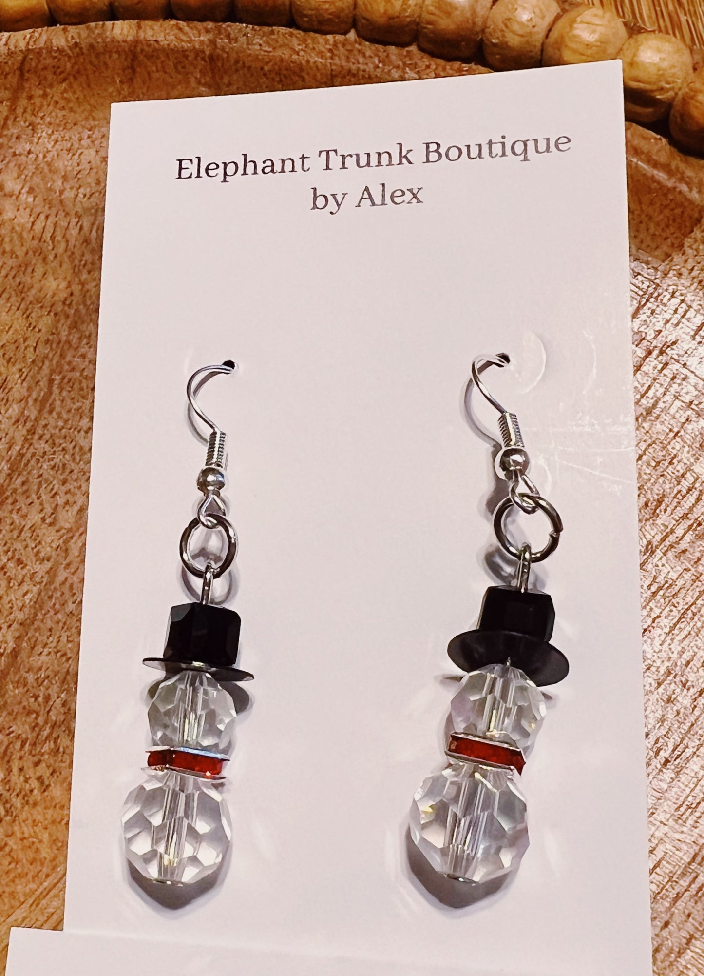 Handmade Beaded Snowman Dangle Earrings