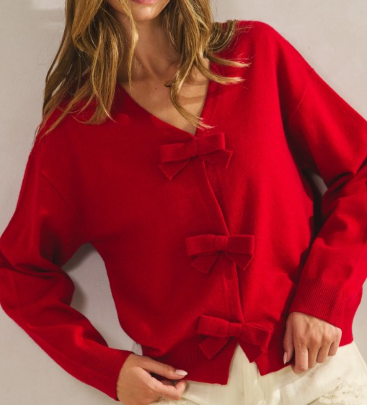 Red Bow Soft Knit Cardigan