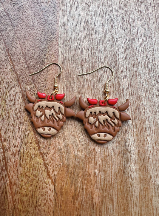 Highland Cow Clay Dangle Earrings
