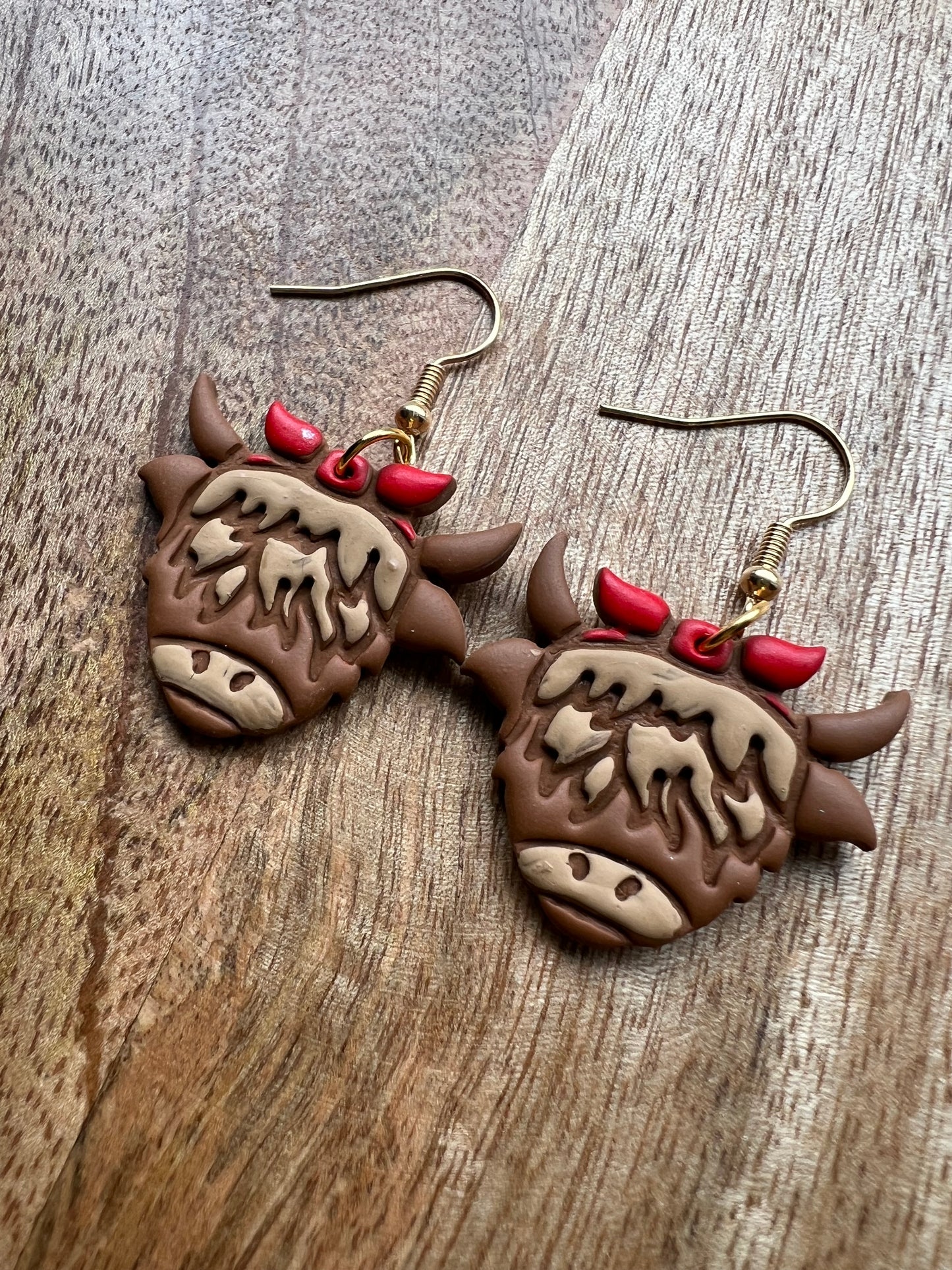 Highland Cow Clay Dangle Earrings
