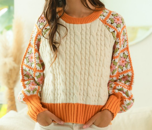 Fall Attitude Crochet Sleeve Knit Sweater