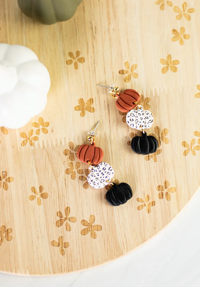 Pumpkin Trio Clay Dangle Earrings