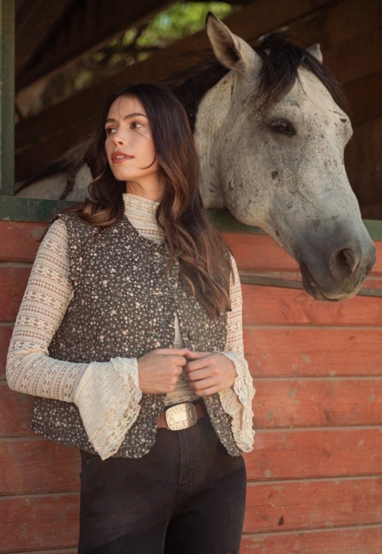 The Meadow Muse Evergreen Floral Quilted Vest