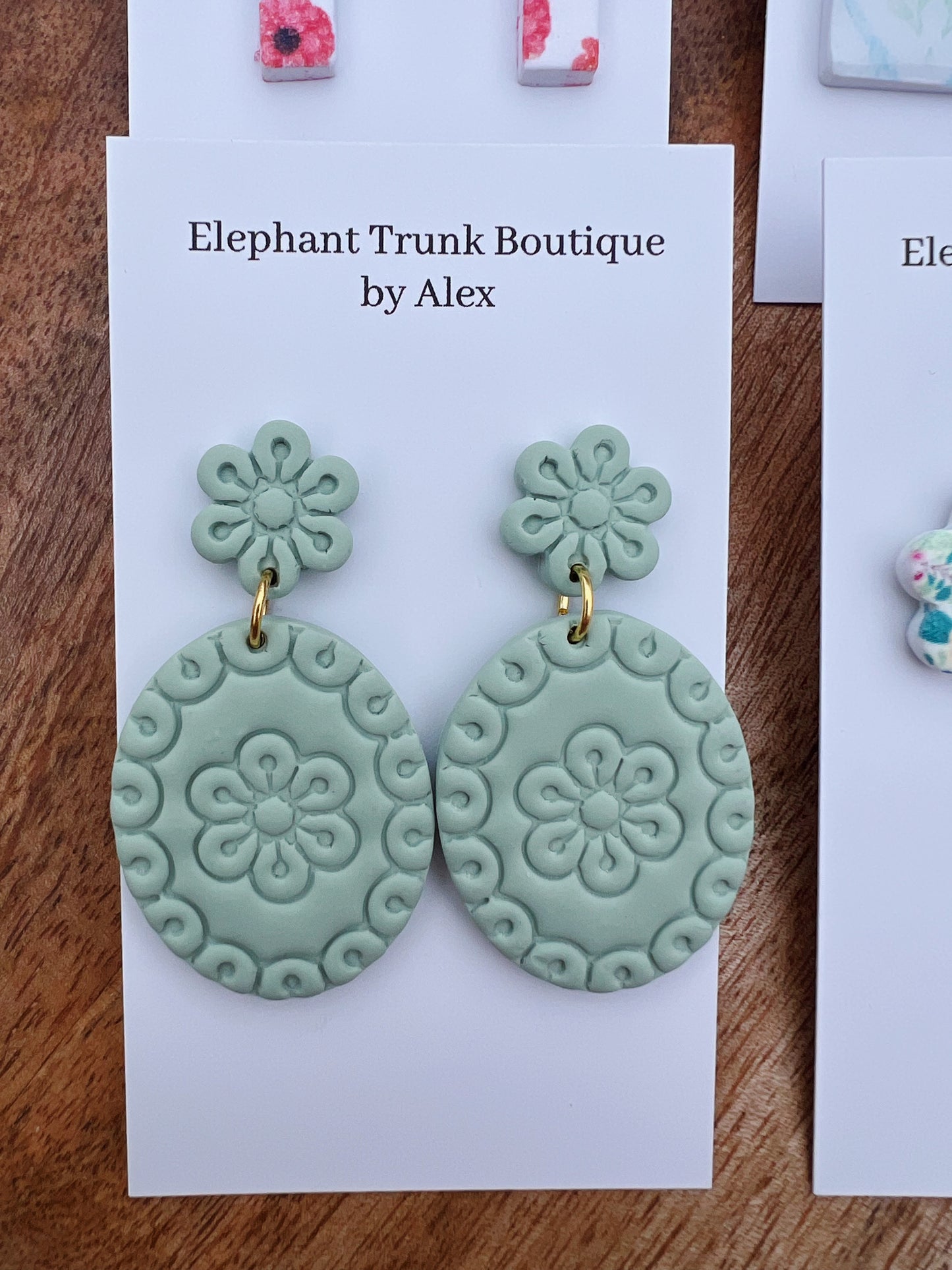 Sage Green Floral Goddess Clay Earrings