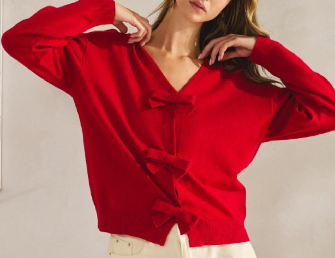 Red Bow Soft Knit Cardigan