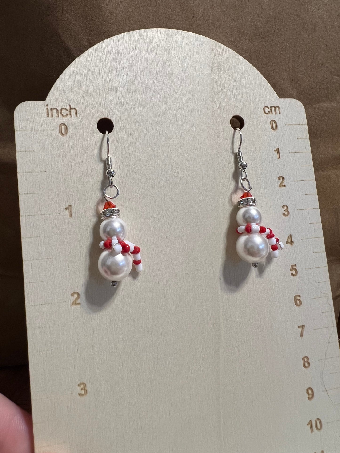 Handmade Beaded Snowman Dangle Earrings