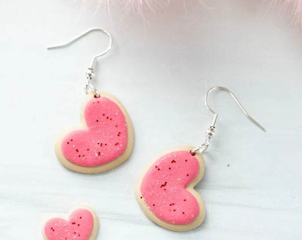 Valentines Heart Sugar Cookie Clay Dangle Earrings