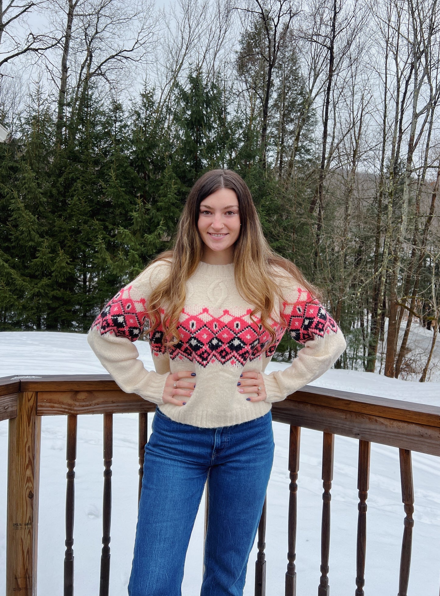 Called You Mine Pink Diamond Fair Isle Sweater