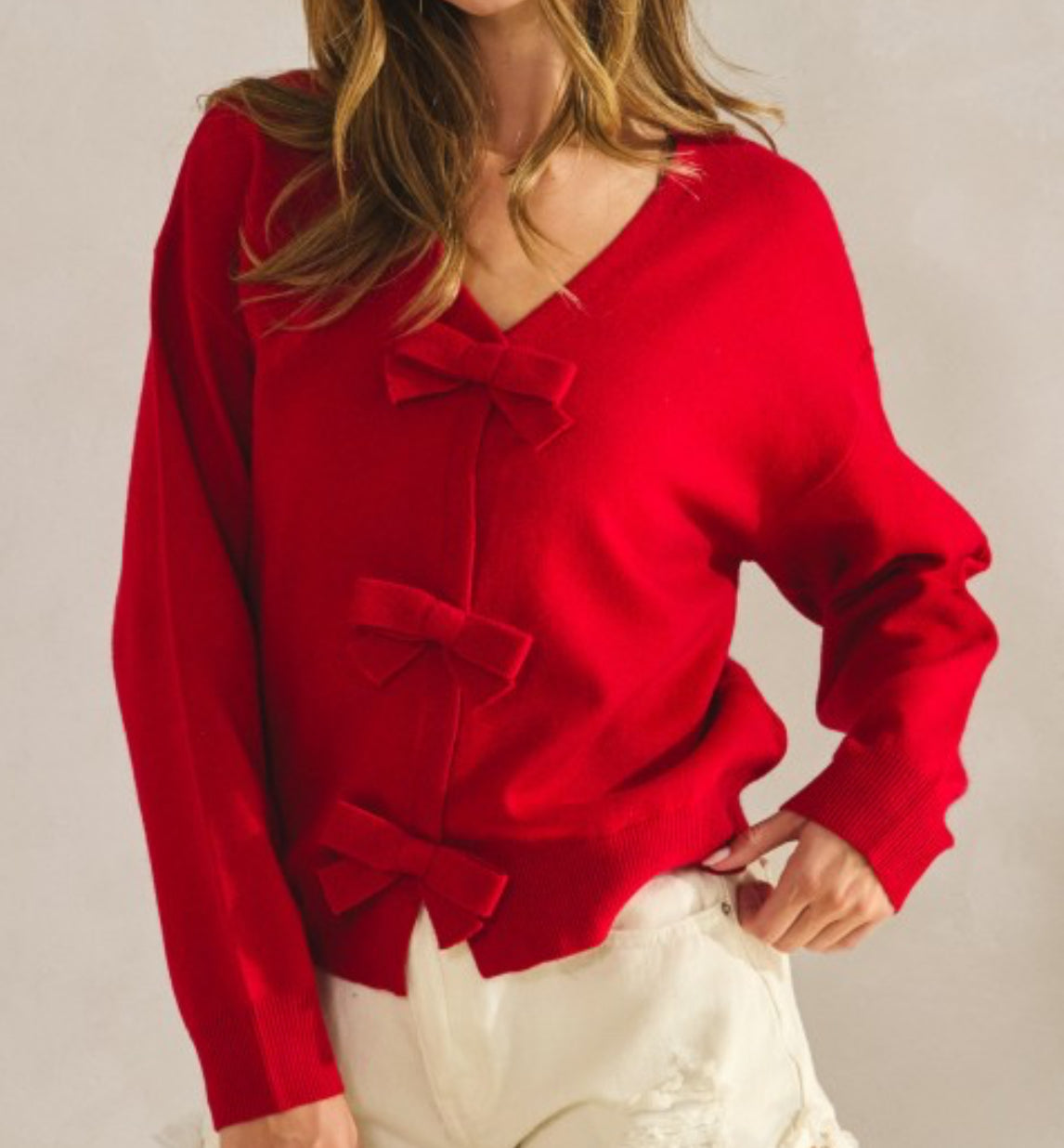 Red Bow Soft Knit Cardigan