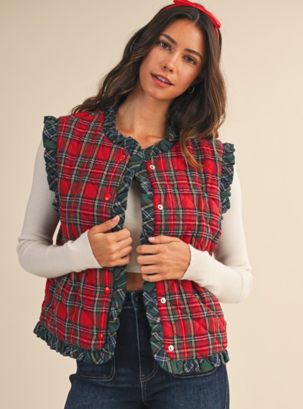 Holiday Cheer Plaid Quilted Vest