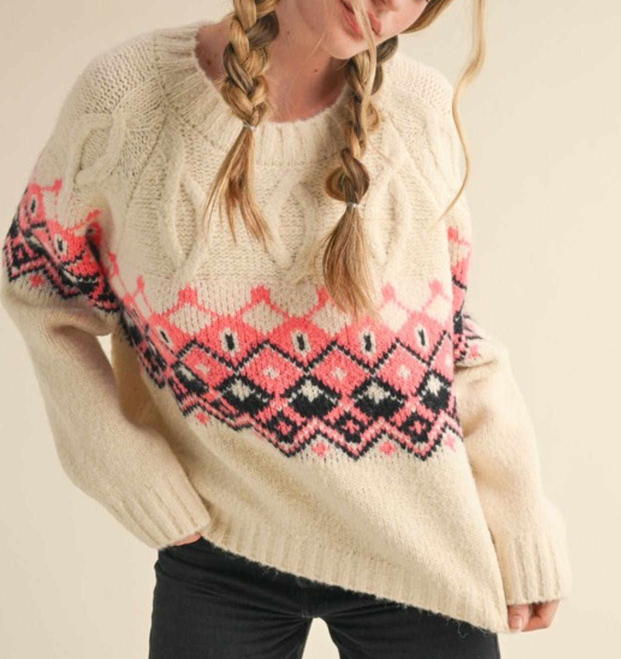 Called You Mine Pink Diamond Fair Isle Sweater
