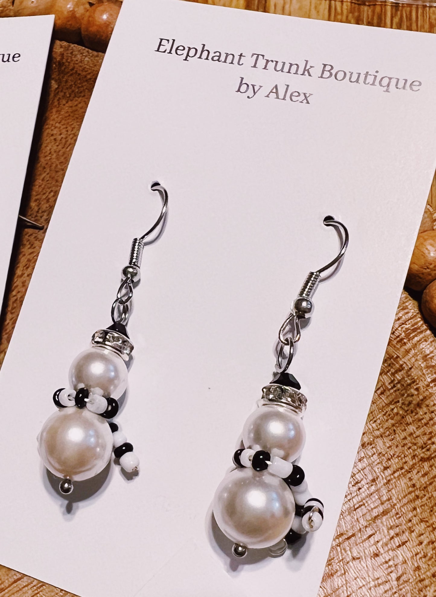 Handmade Beaded Snowman Dangle Earrings