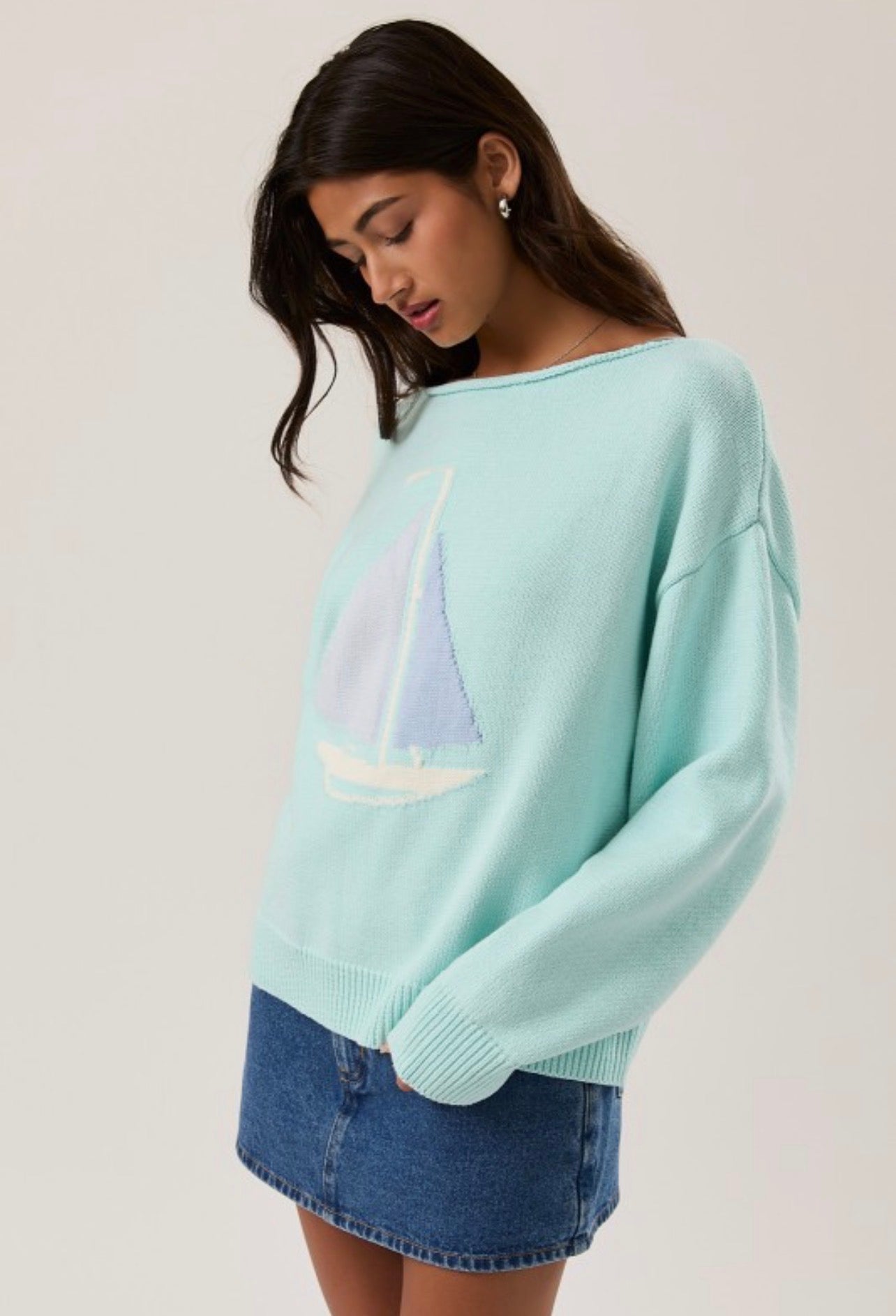 Sail Away Boat Neck Sweater in Mint