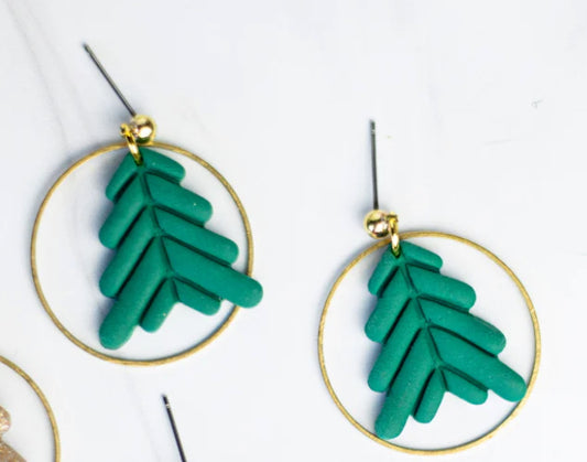 Evergreen Tree in Ring Dangle Earrings