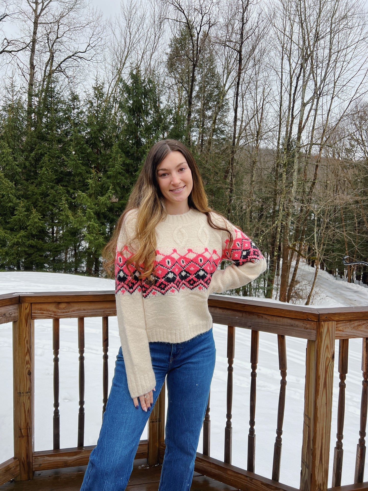 Called You Mine Pink Diamond Fair Isle Sweater
