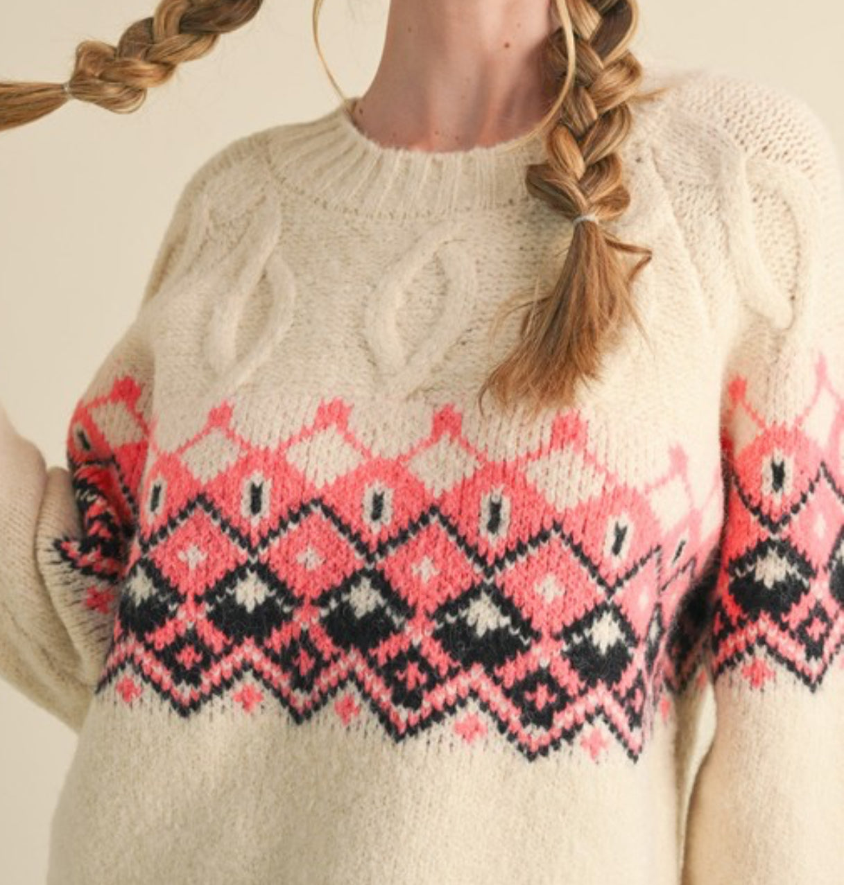 Called You Mine Pink Diamond Fair Isle Sweater
