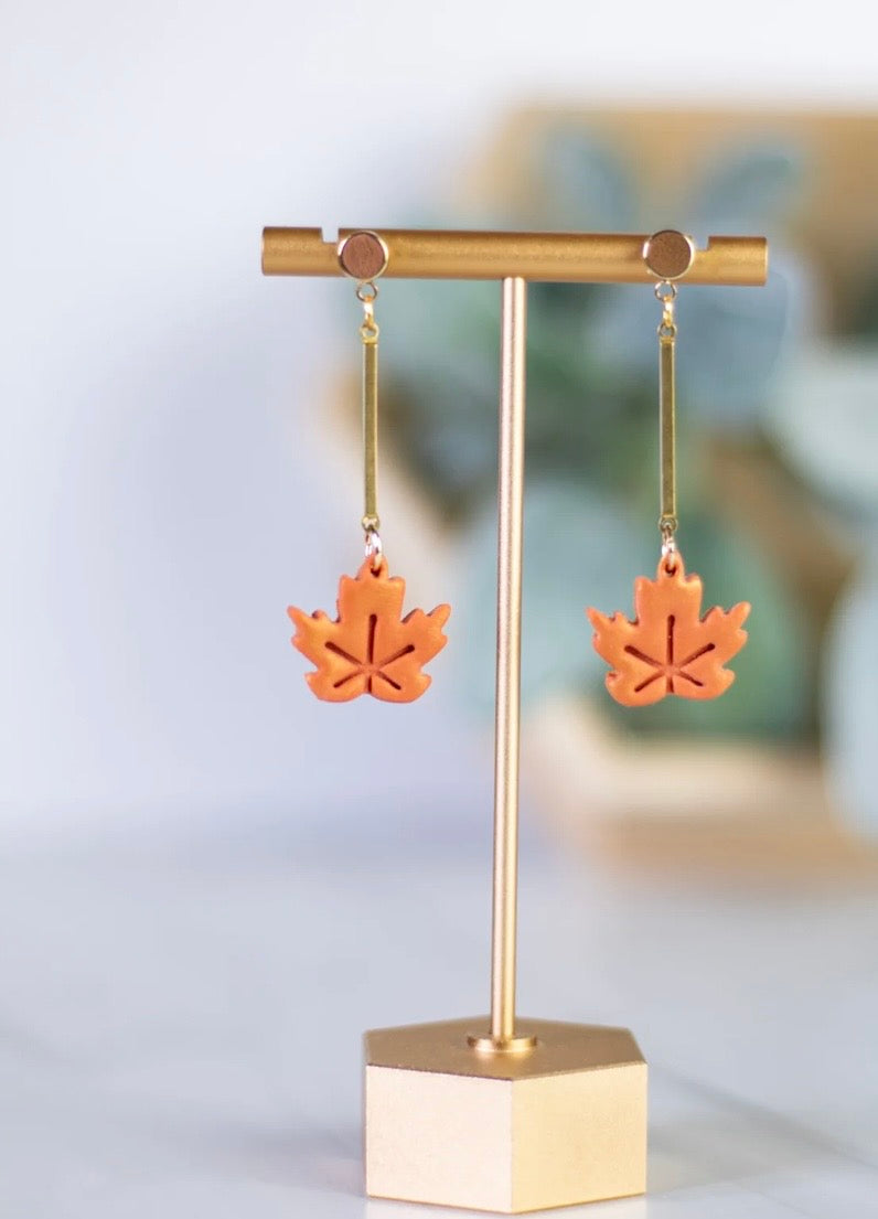Clay Leaf Gold Dangle Earrings