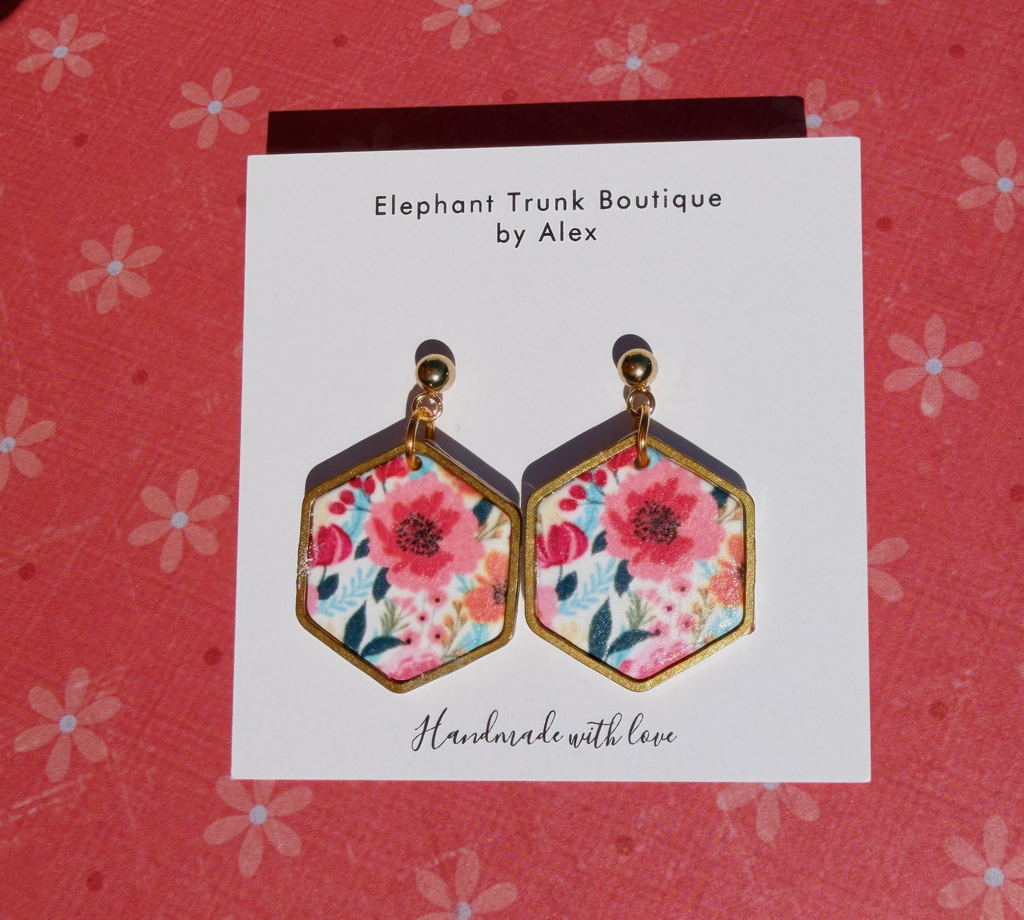 Bright Floral Hexagon Clay Earrings