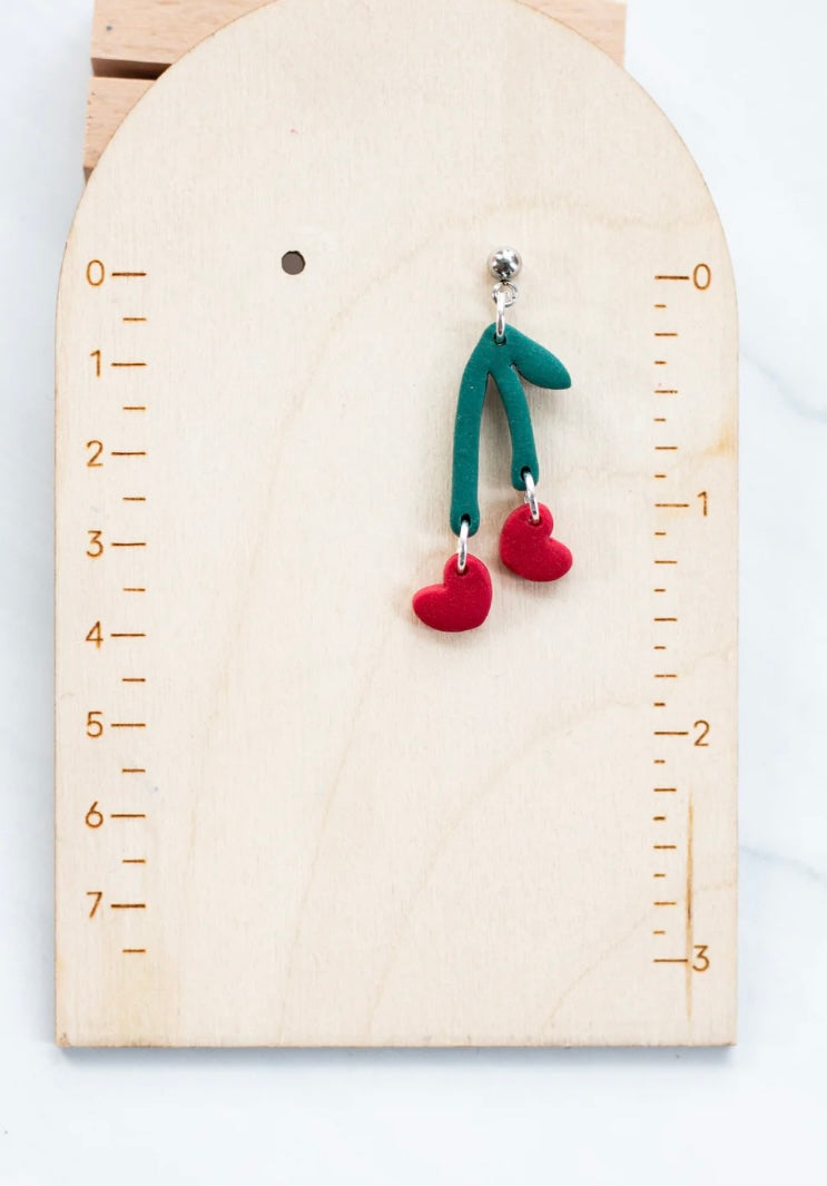 Valentines Cherry Heart Dangle Earrings