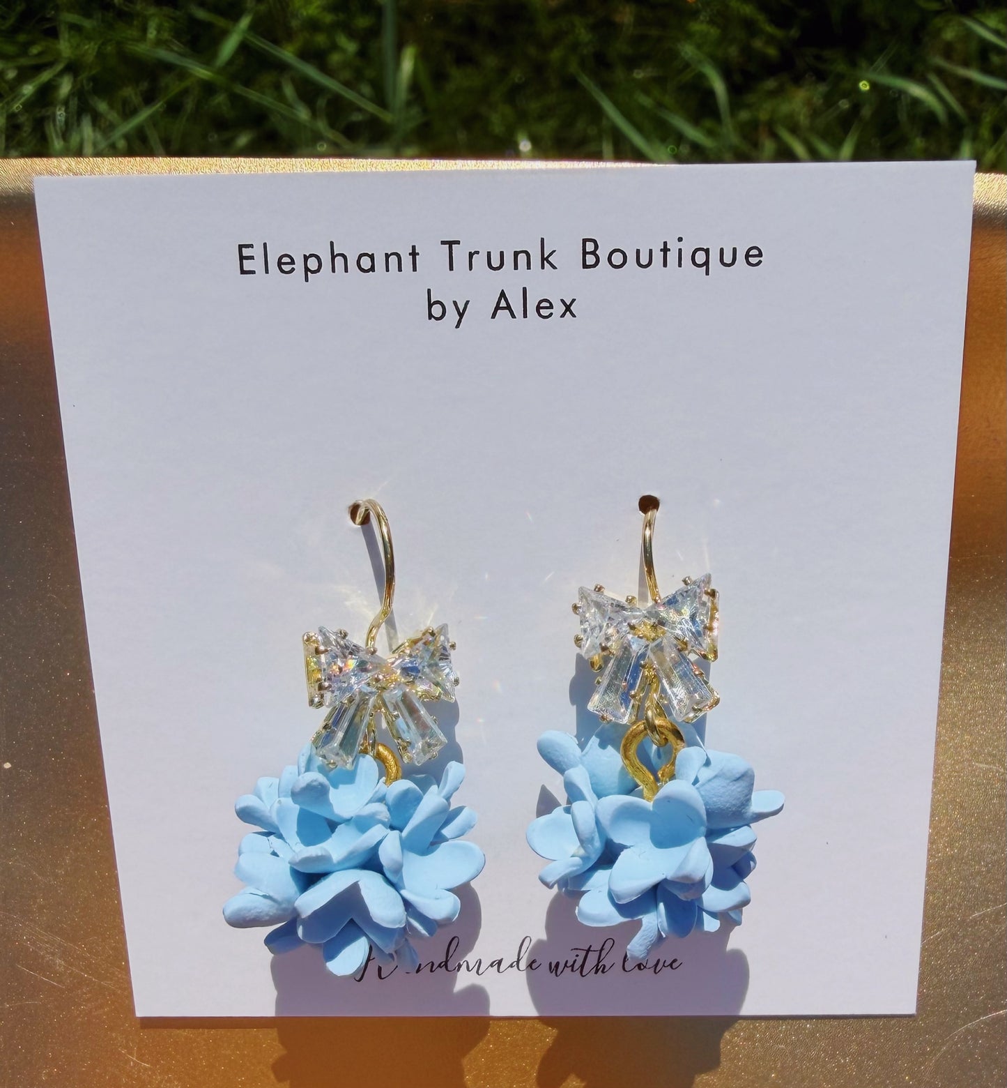 Hydrangea Clay with Gold Bow Earrings