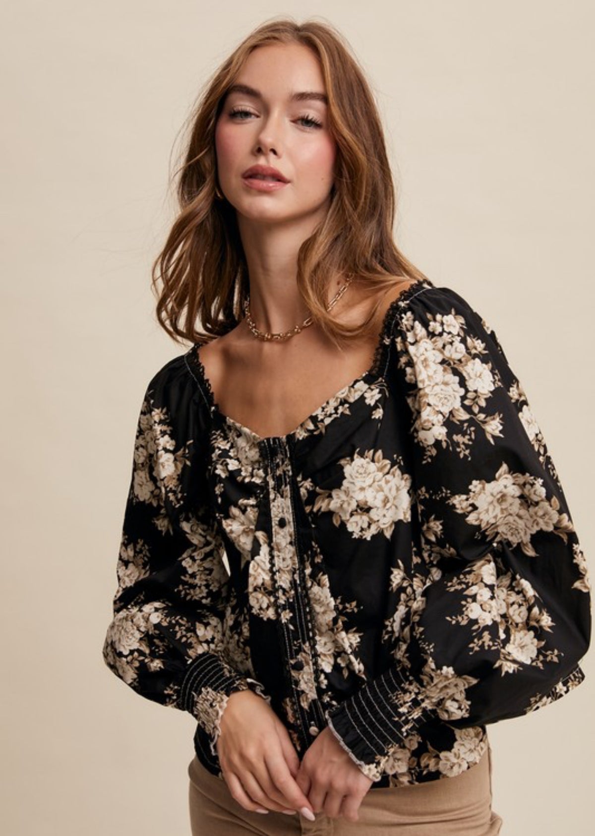 Midnight Garden Blooms Black Floral Blouse