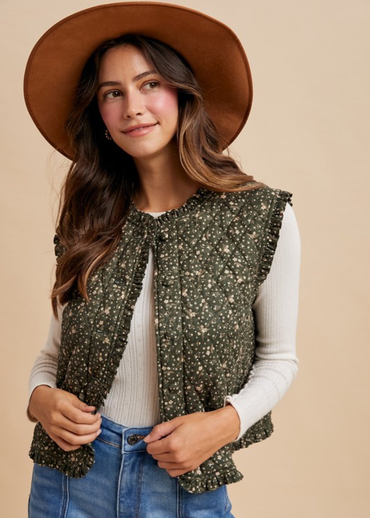 The Meadow Muse Evergreen Floral Quilted Vest