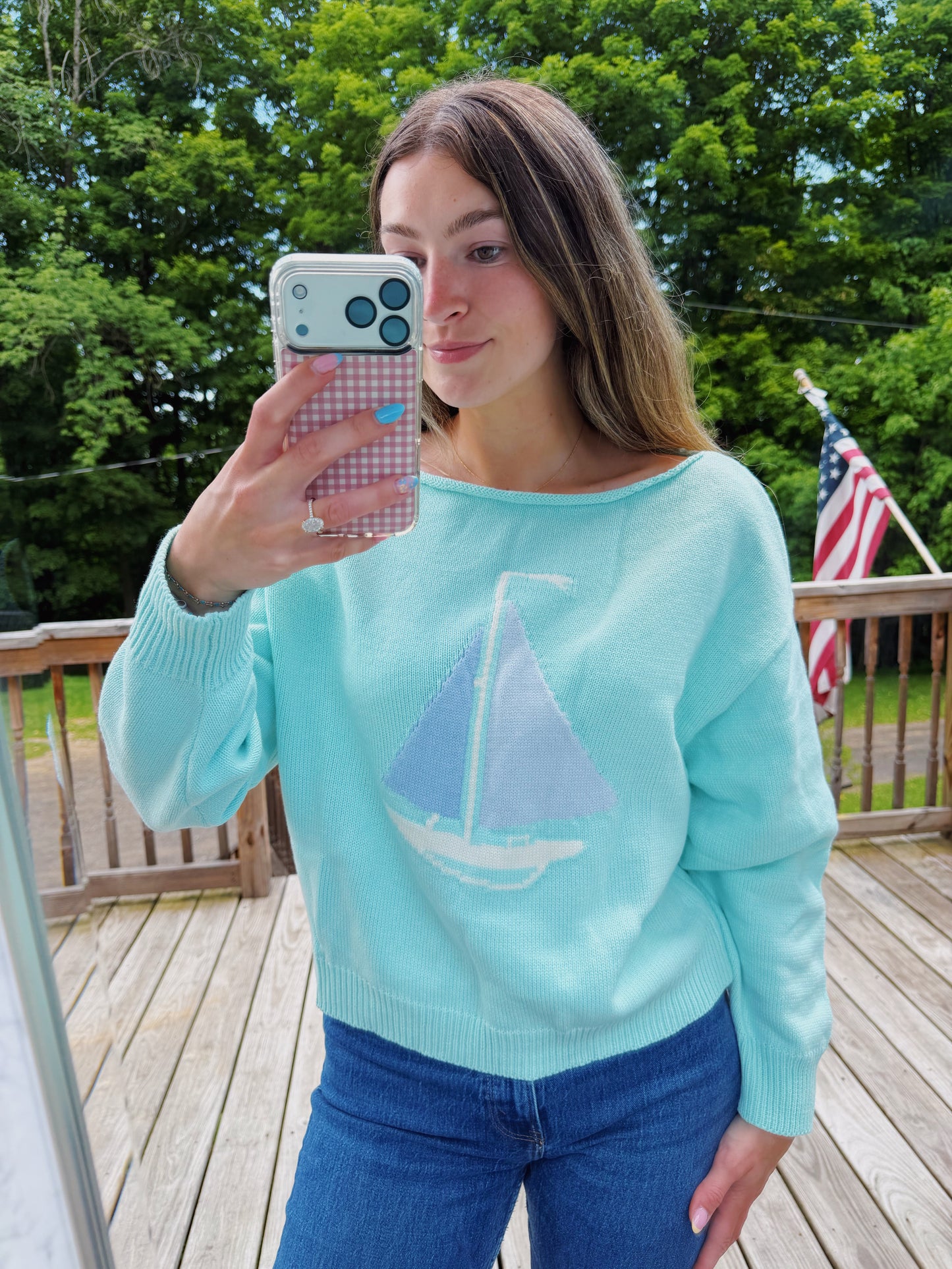 Sail Away Boat Neck Sweater in Mint