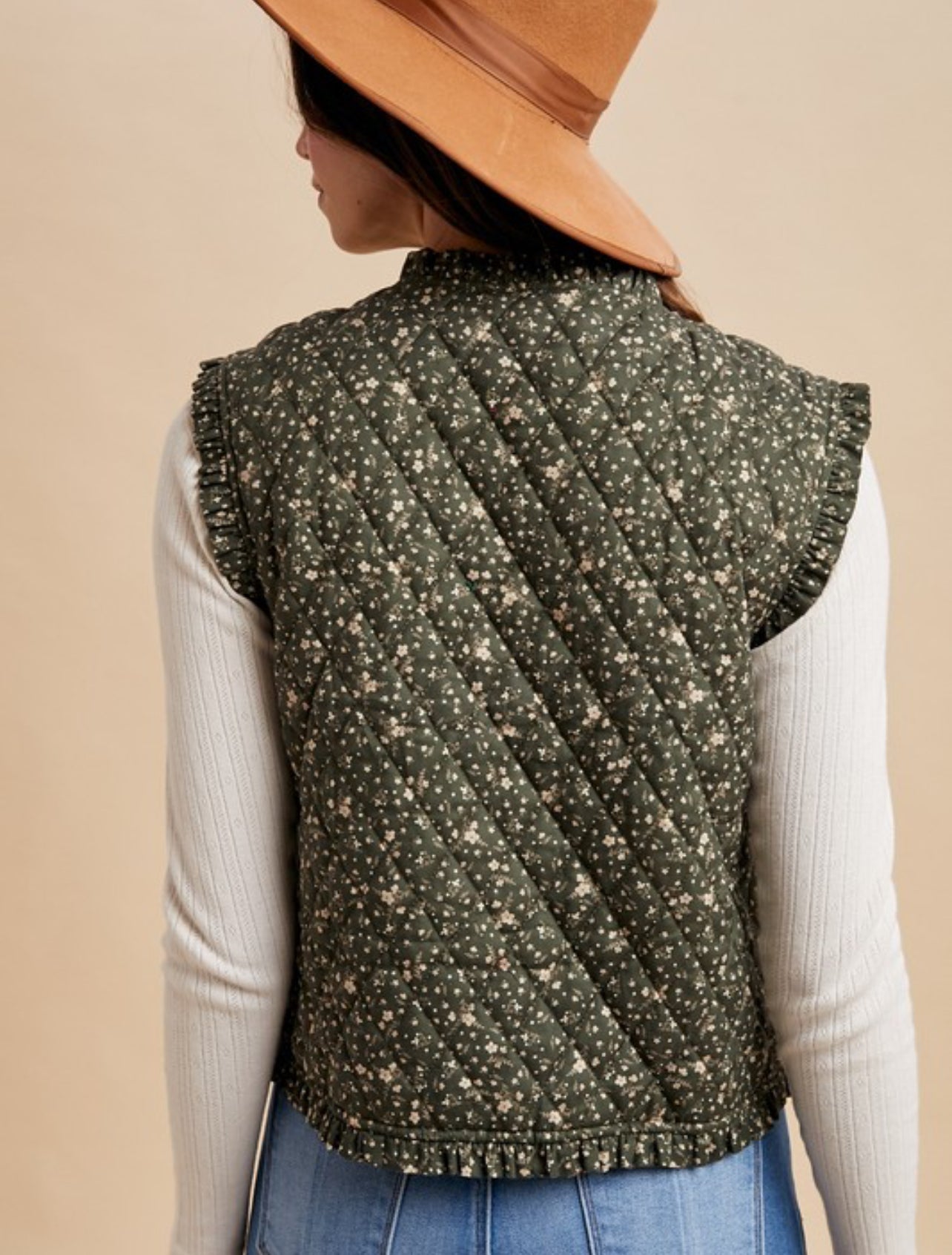 The Meadow Muse Evergreen Floral Quilted Vest